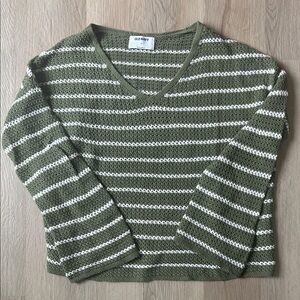 Old Navy Olive and White V-Neck Sweater